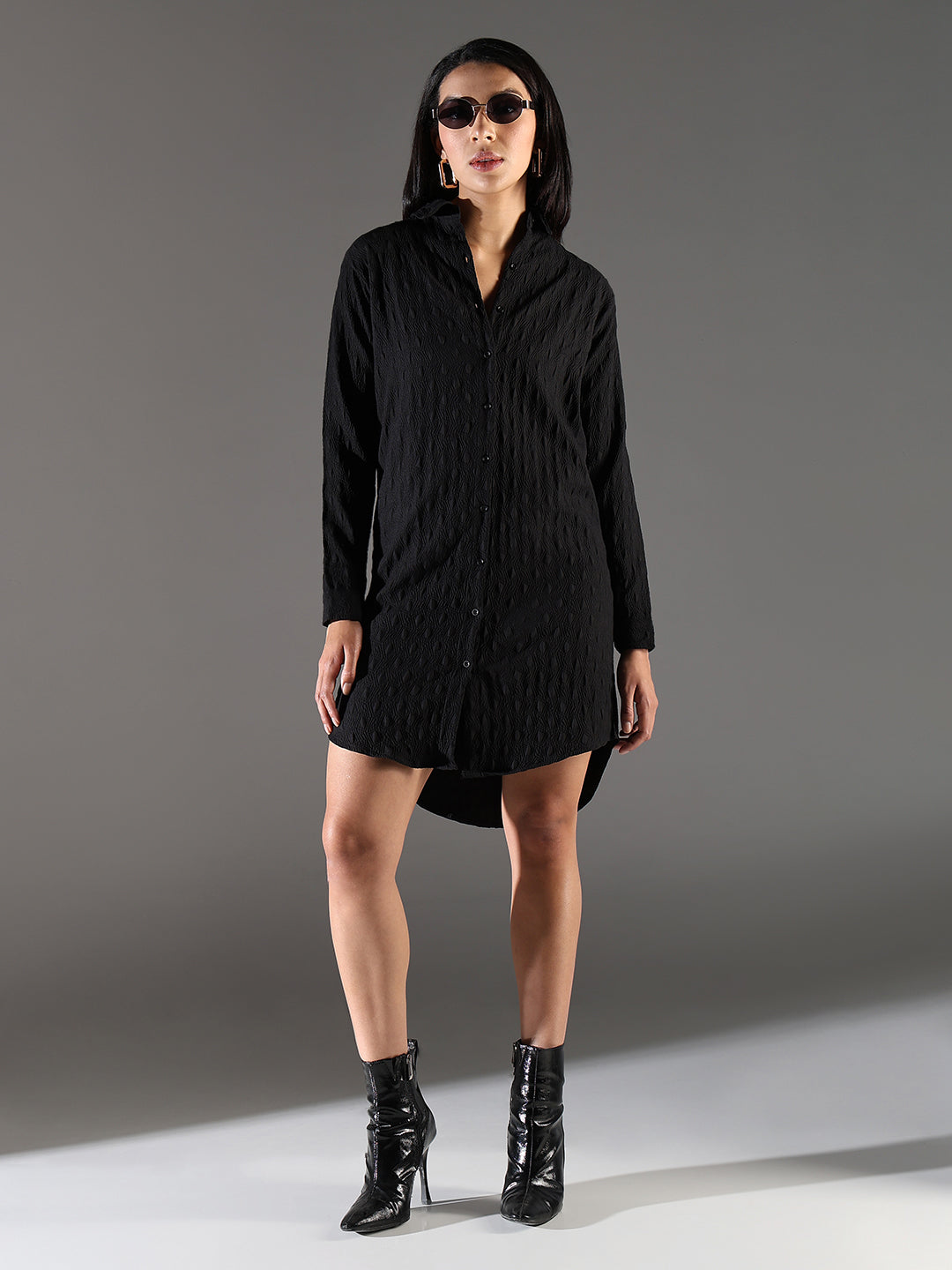 Women Black Solid Shirt Dress