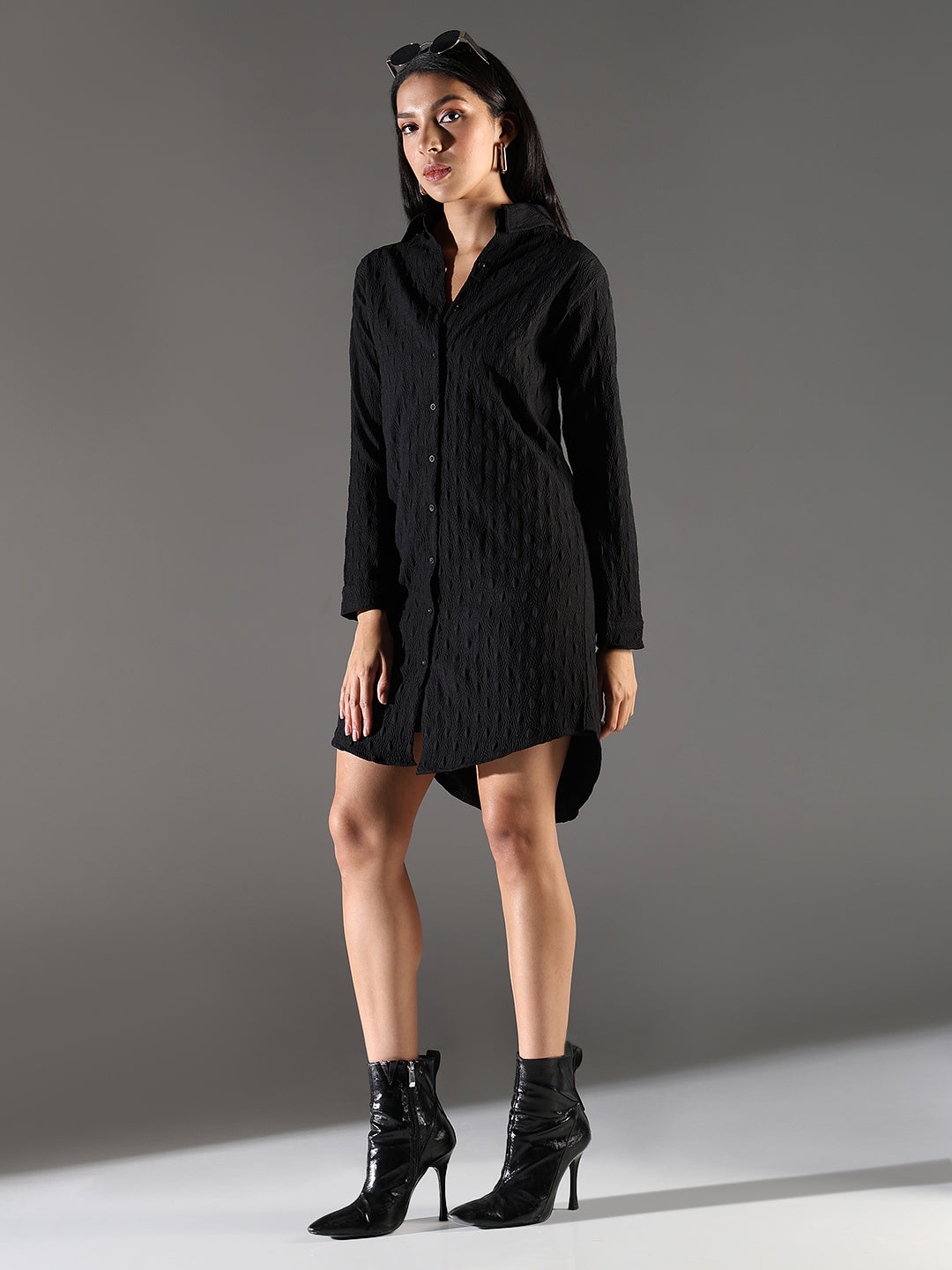 Women Black Solid Shirt Dress