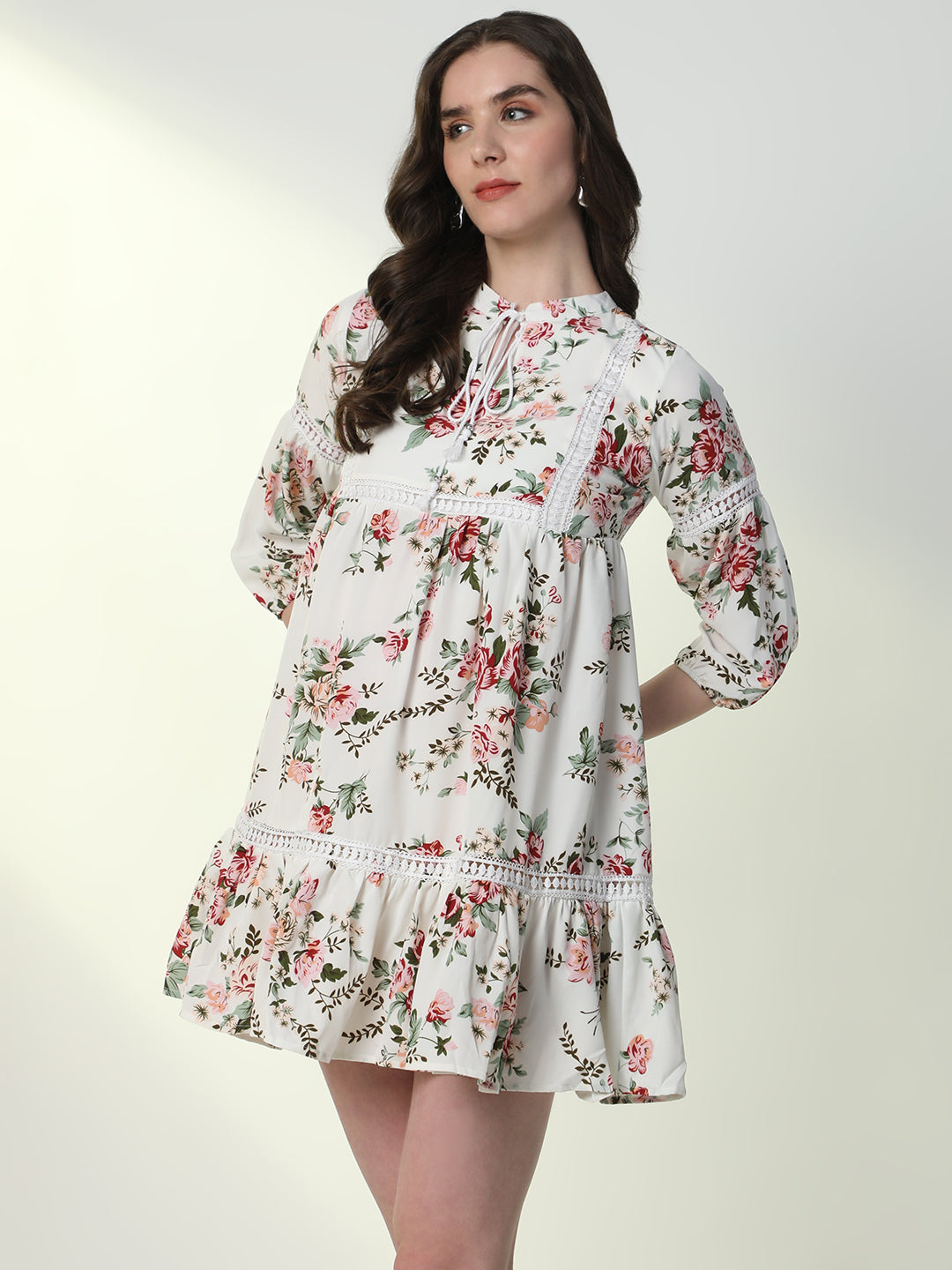 Women Floral Off White A-Line Dress