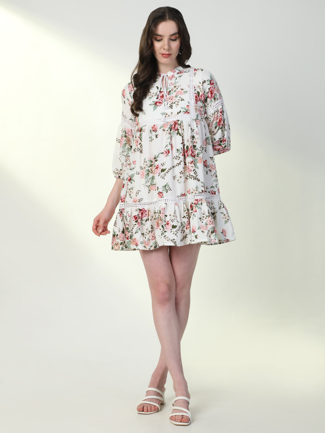 Women Floral Off White A-Line Dress