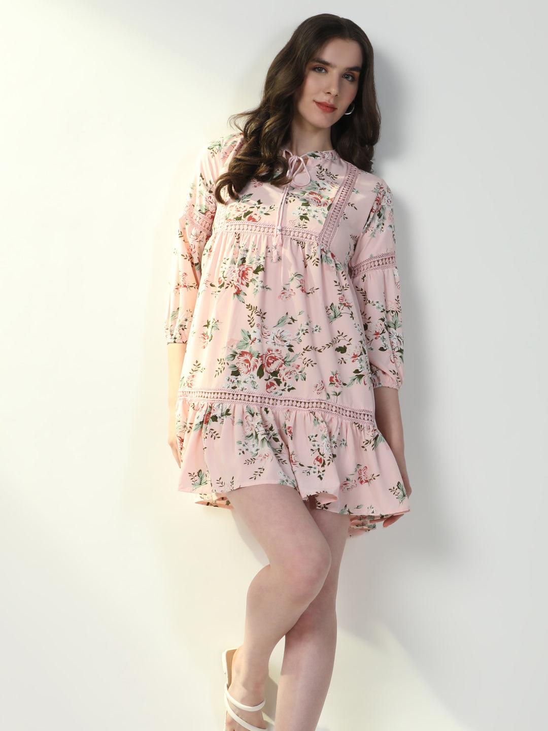 Women Floral Pink A-Line Dress