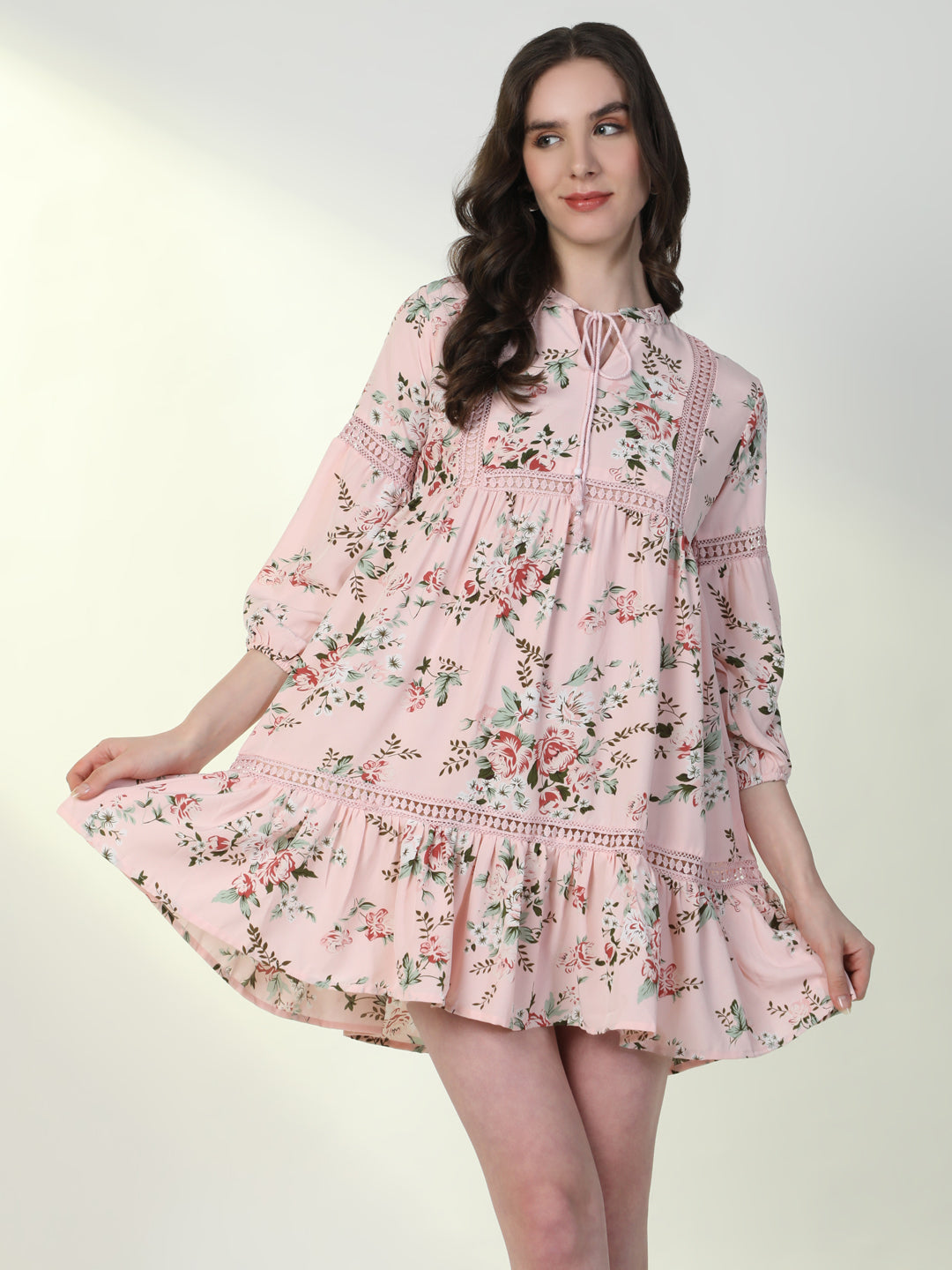 Women Floral Pink A-Line Dress