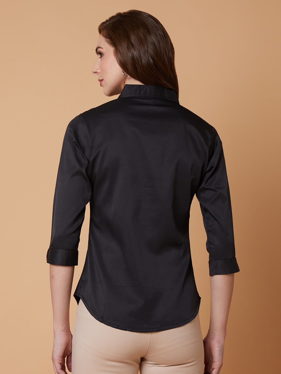 Women Solid Black Slim Fit Shirt