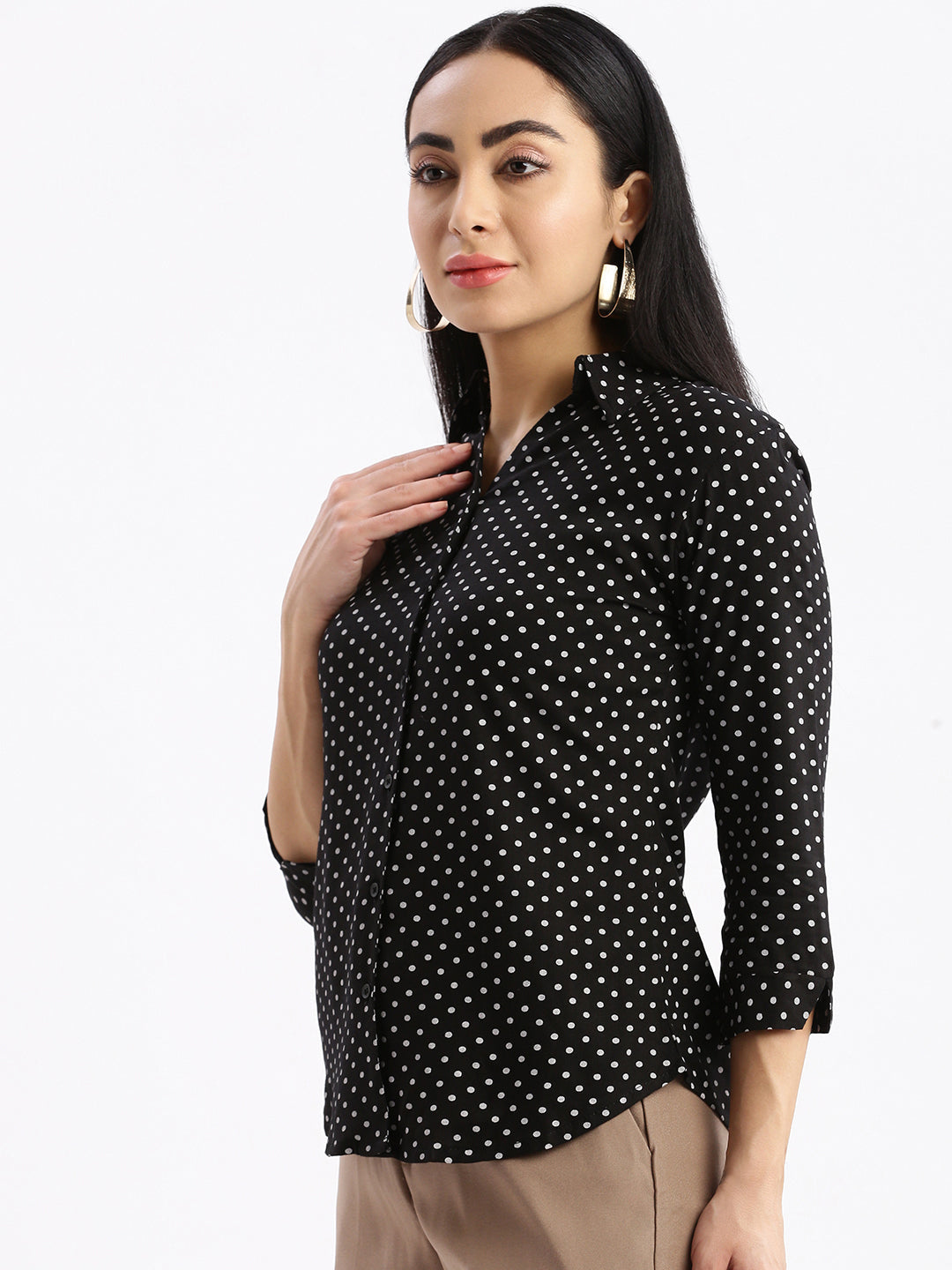 Women Polka Dots Black Slim Fit Shirt