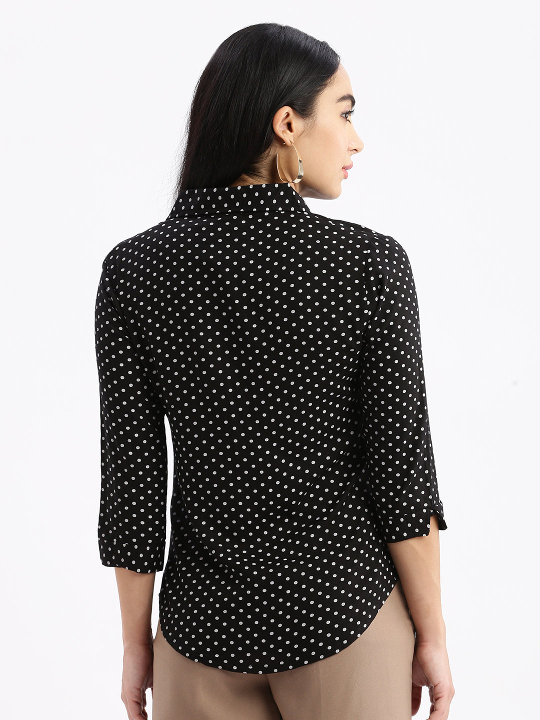 Women Polka Dots Black Slim Fit Shirt