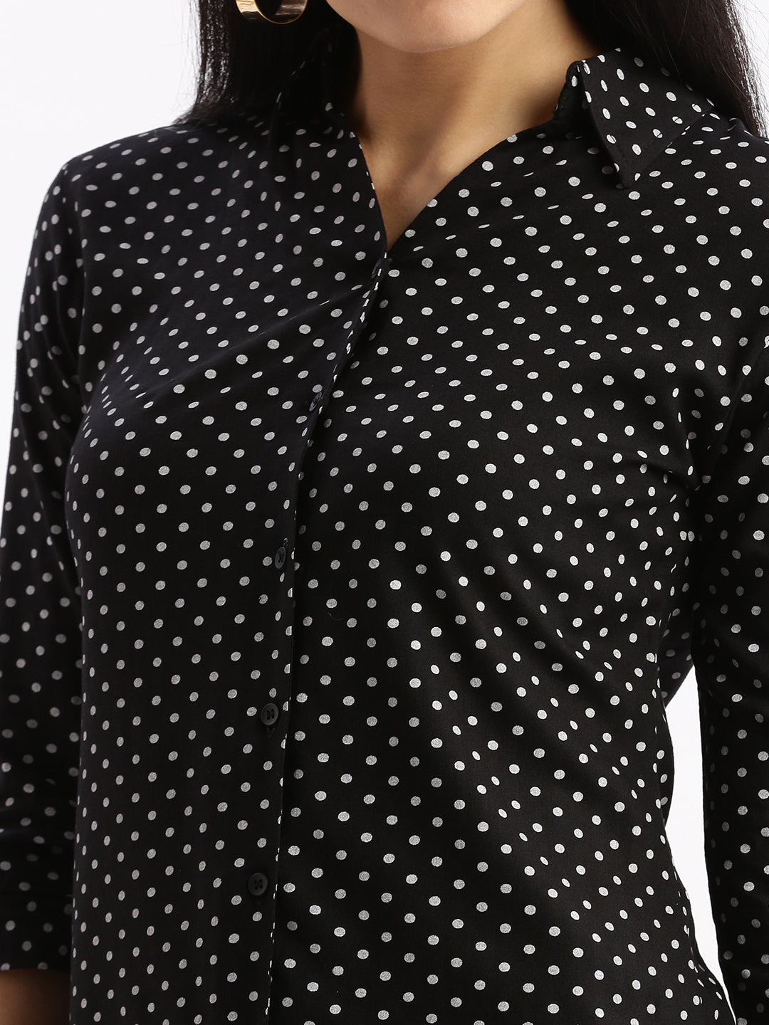 Women Polka Dots Black Slim Fit Shirt