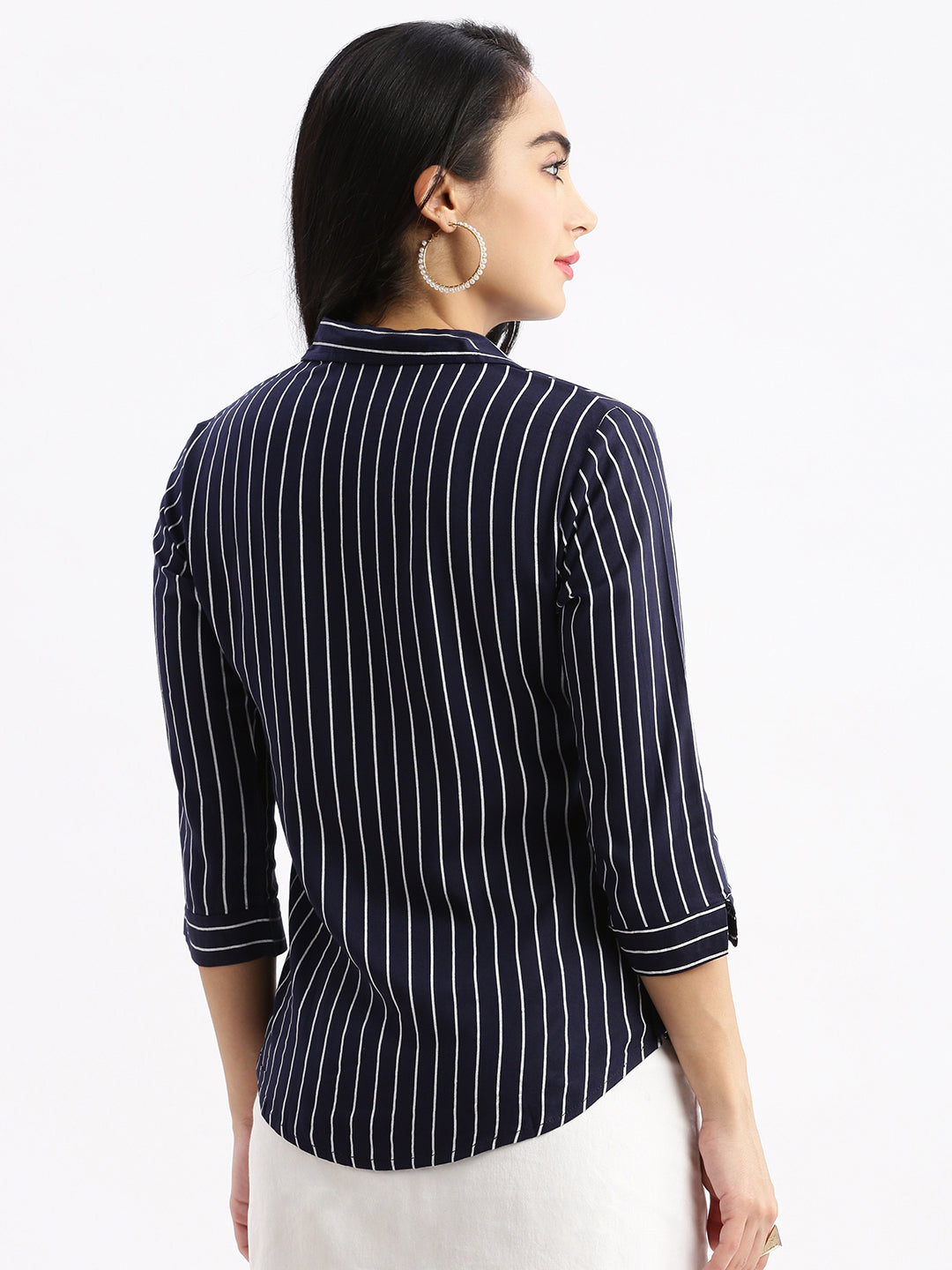 Women Striped Navy Blue Slim Fit Shirt