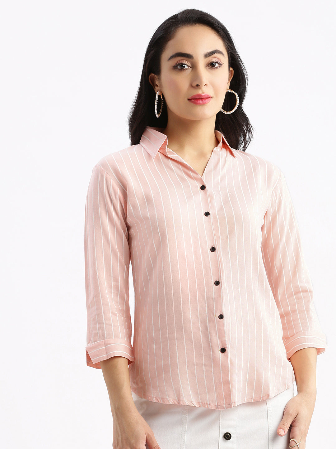 Women Striped Pink Slim Fit Shirt