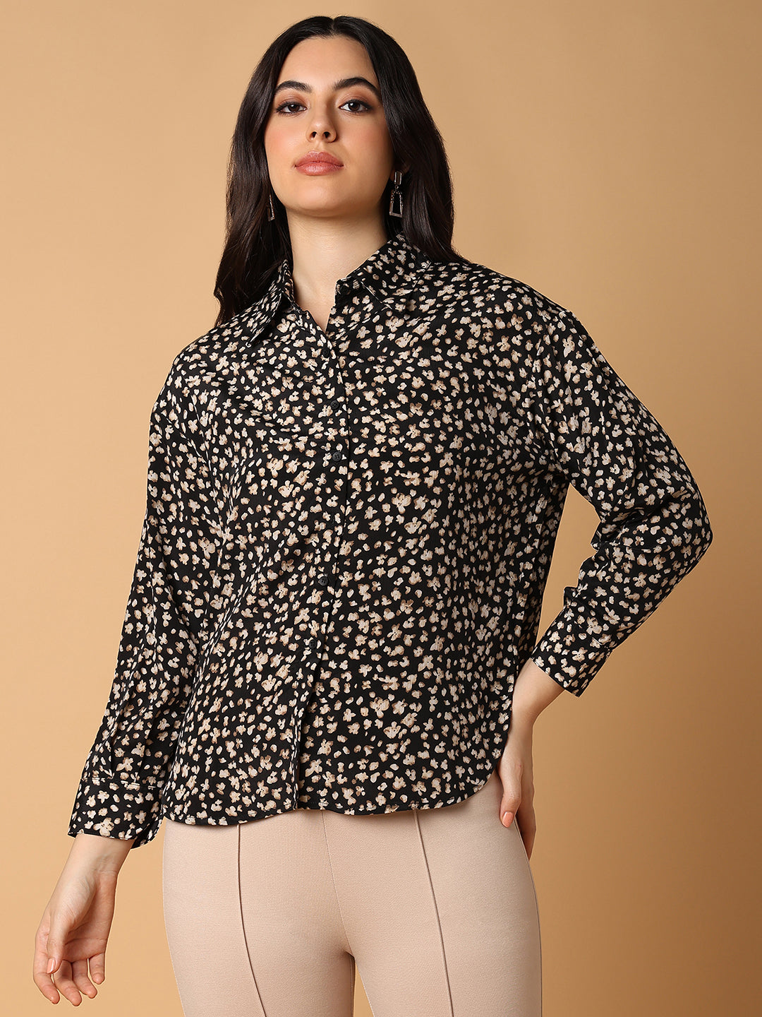 Women Floral Black Slim Fit Shirt