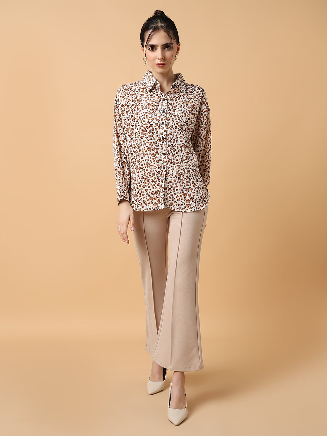 Women Floral Off White Slim Fit Shirt