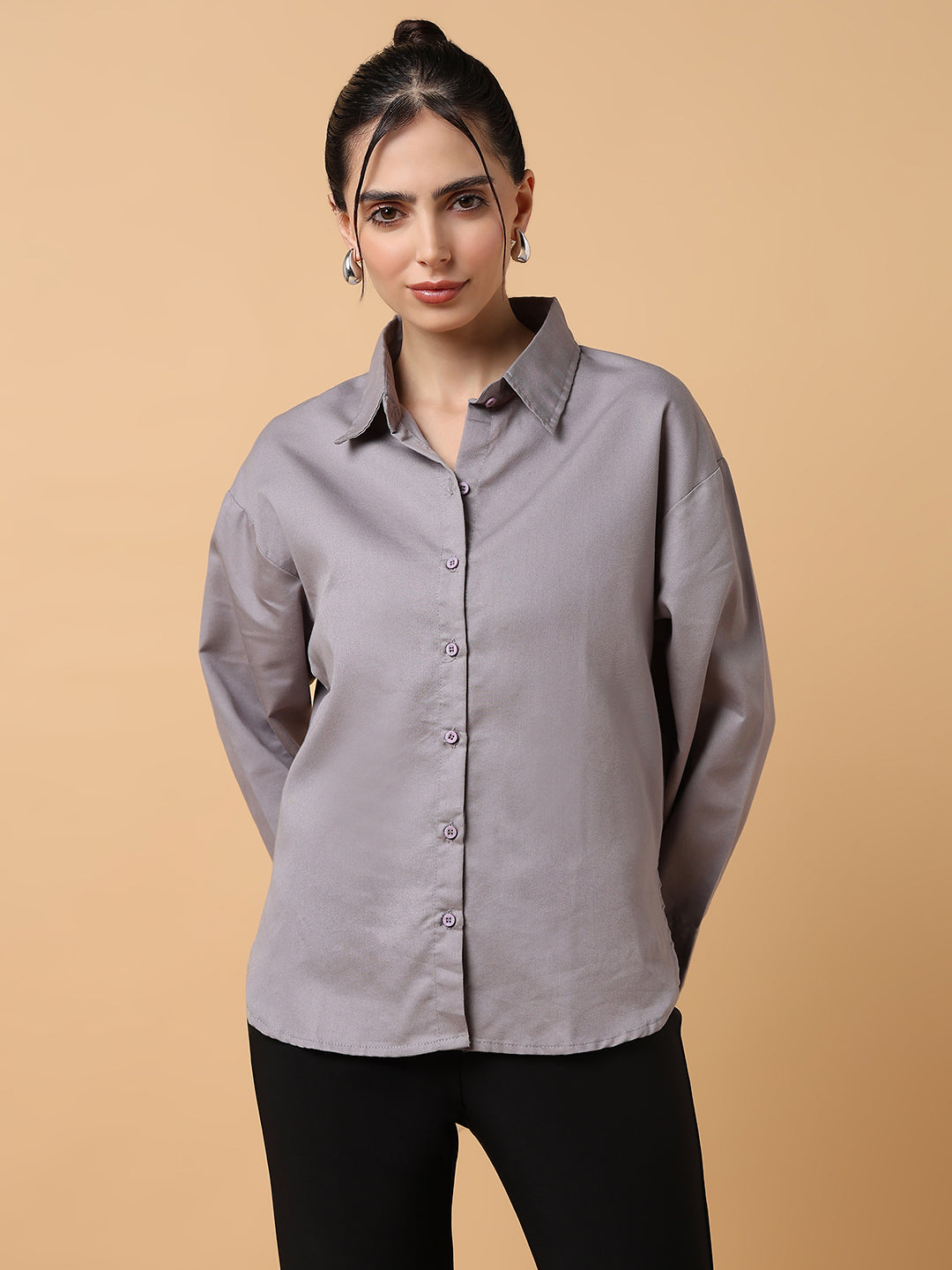 Women Solid Grey Slim Fit Shirt