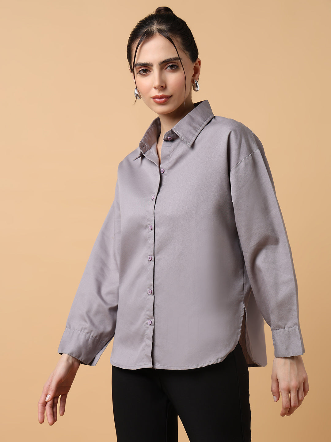 Women Solid Grey Slim Fit Shirt