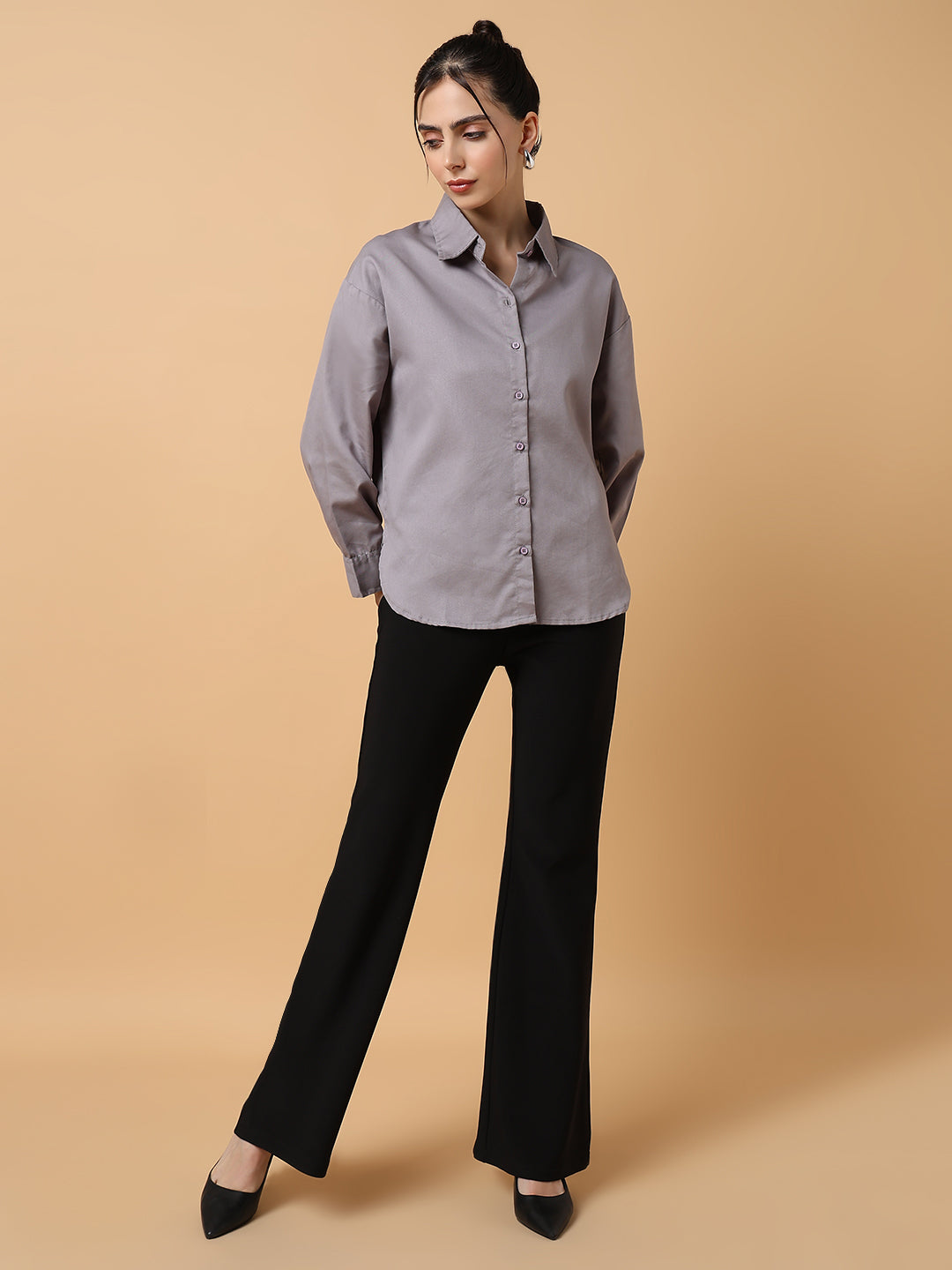 Women Solid Grey Slim Fit Shirt