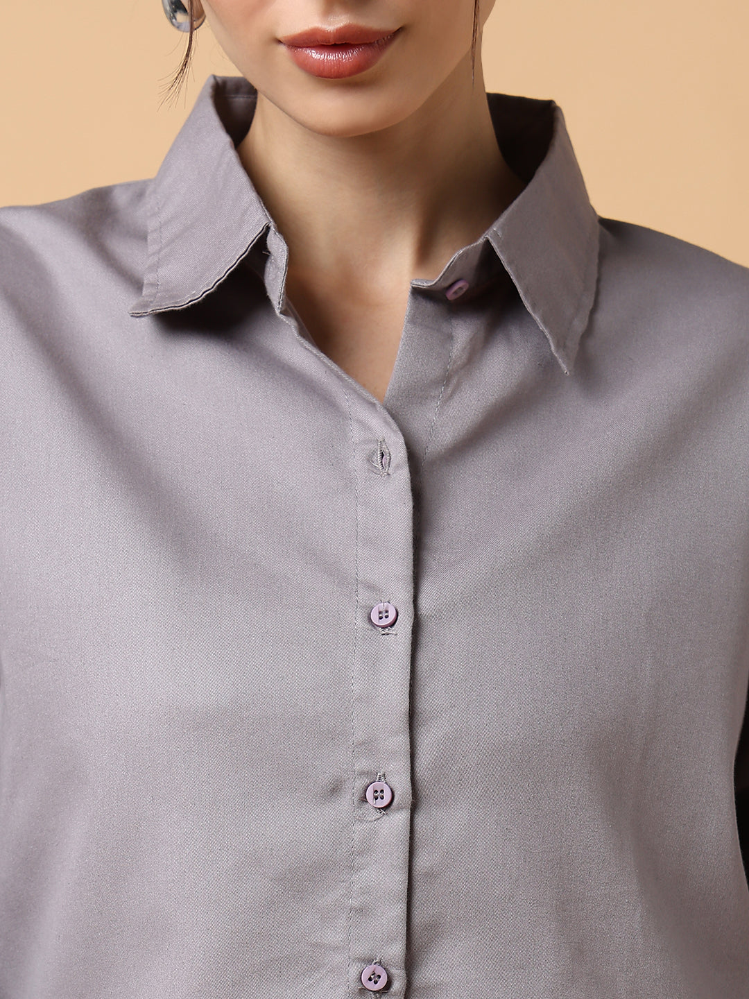 Women Solid Grey Slim Fit Shirt