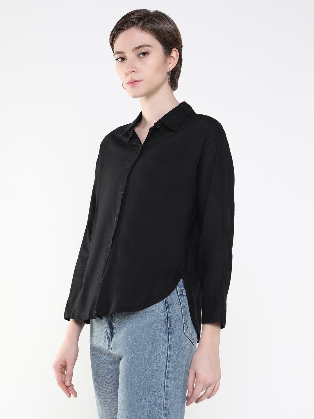 Women Solid Black Slim Fit Shirt