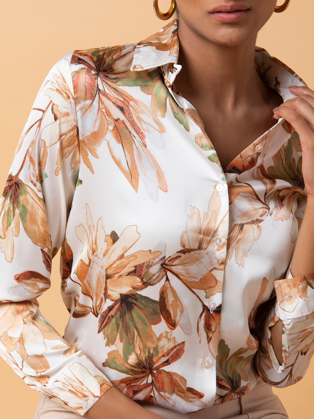 Women Floral Cream Slim Fit Shirt