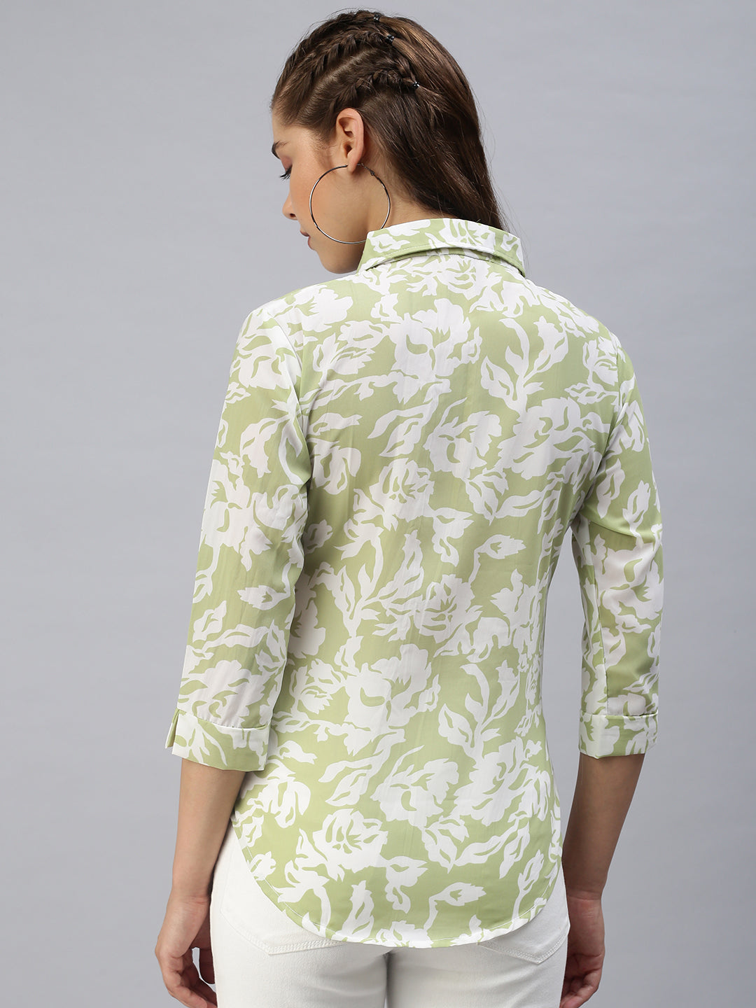 Women Spread Collar Printed Green Shirts