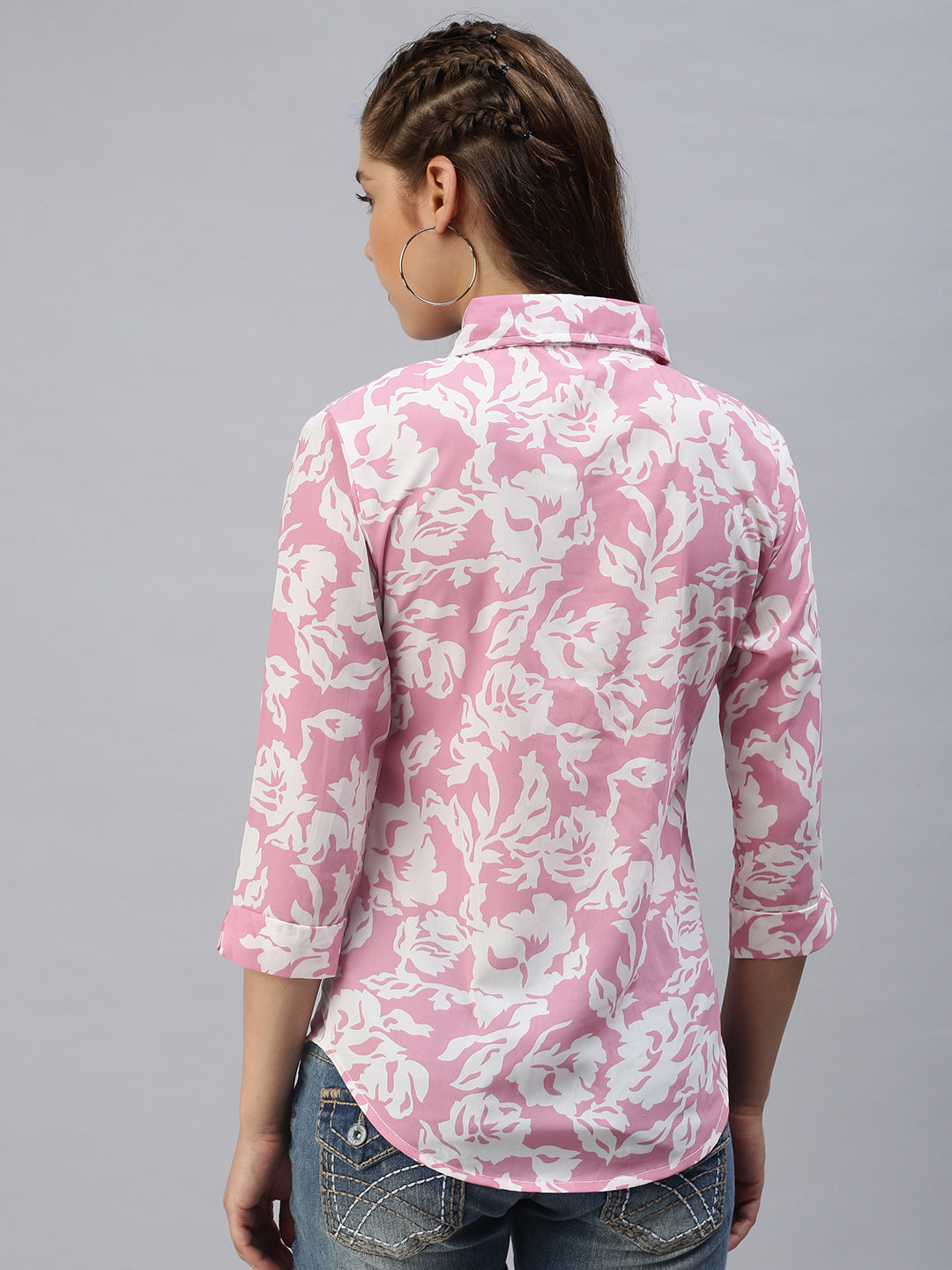 Women Spread Collar Printed Pink Shirts