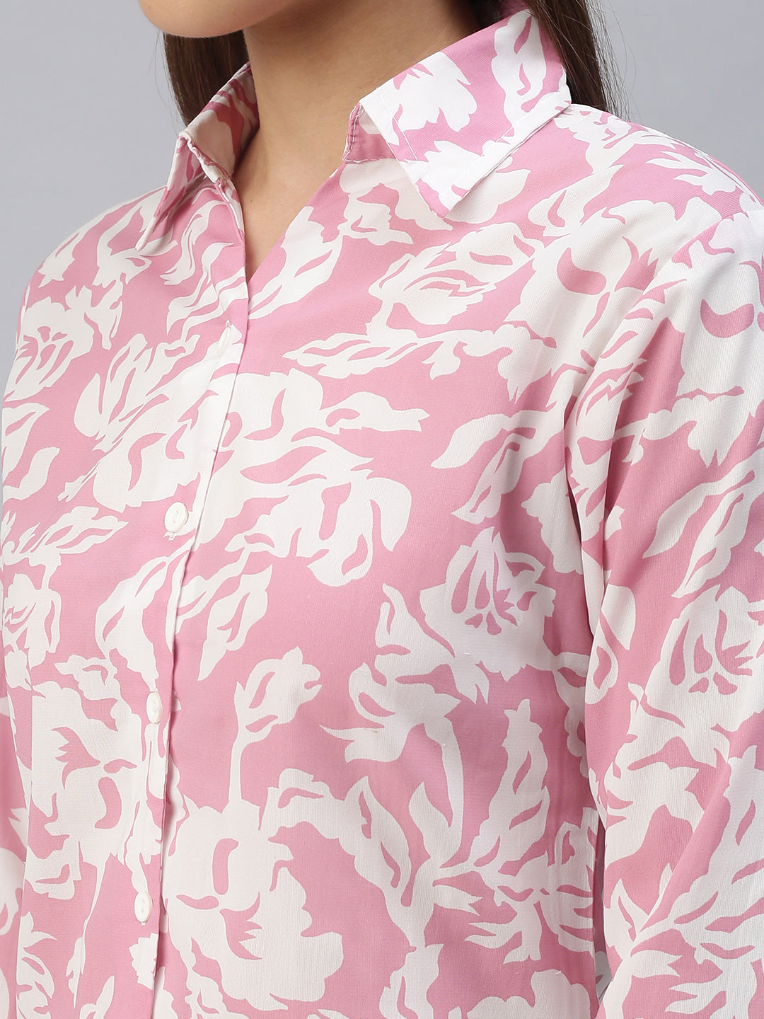 Women Spread Collar Printed Pink Shirts