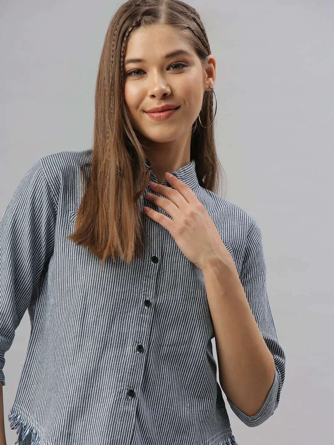 Women's Navy Blue Striped Shirt