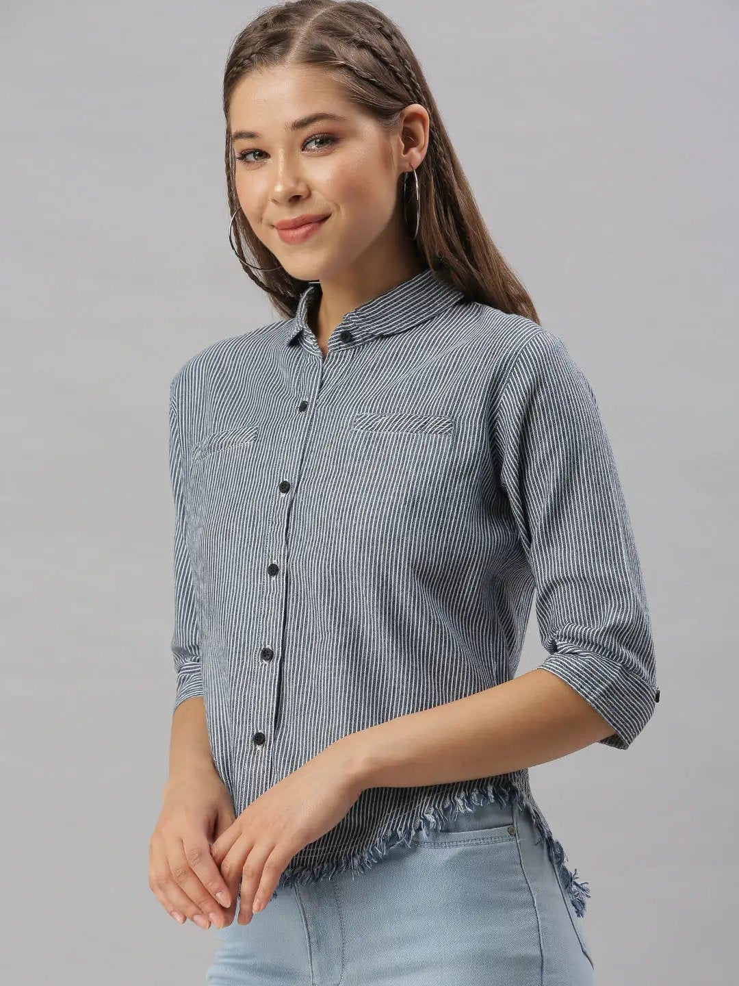 Women's Navy Blue Striped Shirt