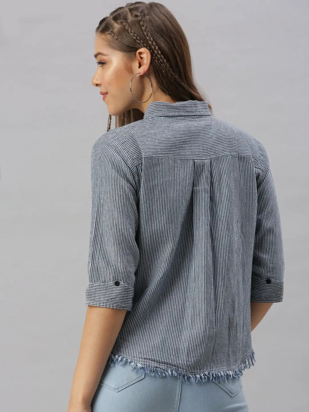 Women's Navy Blue Striped Shirt