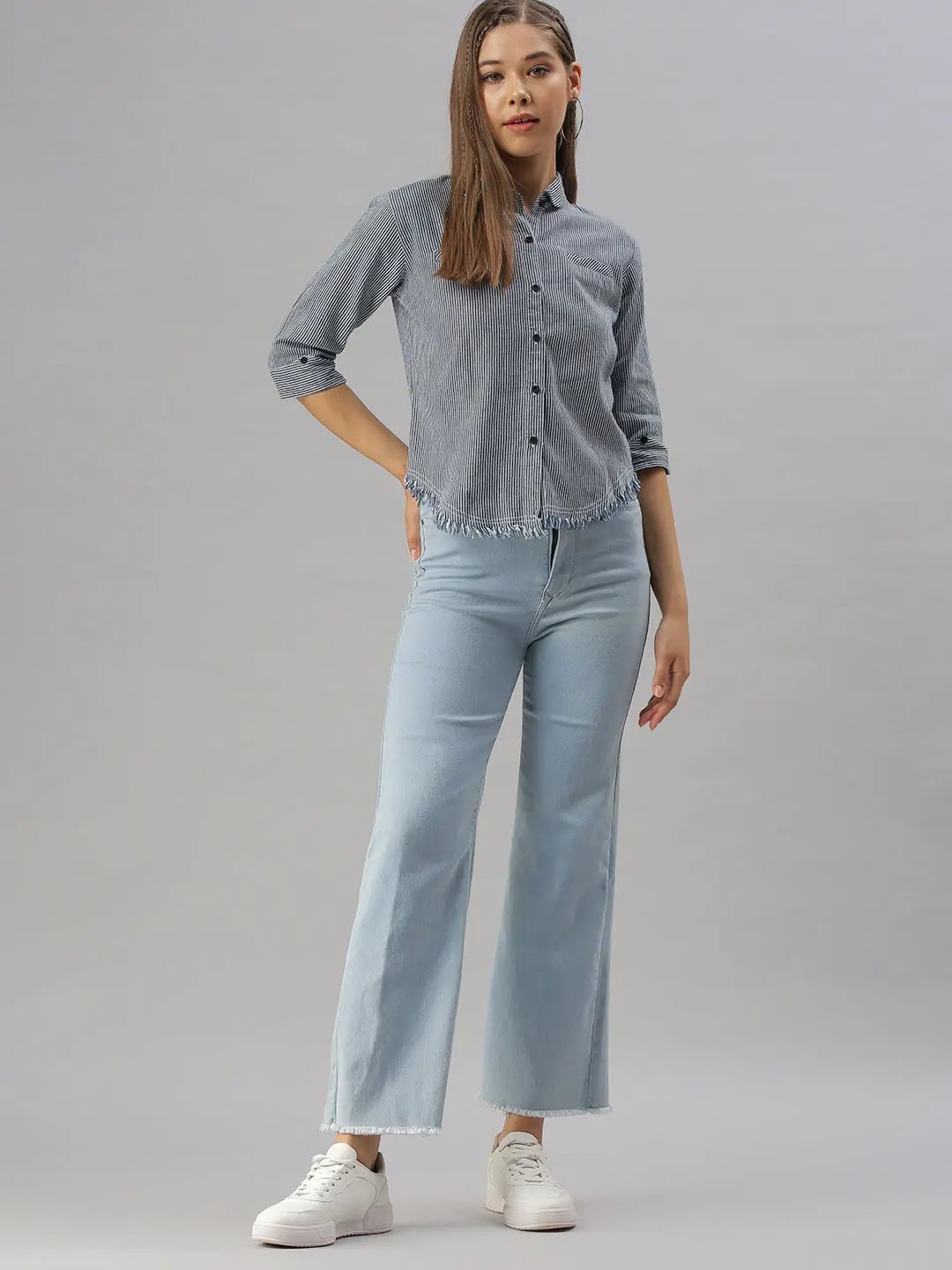Women's Navy Blue Striped Shirt