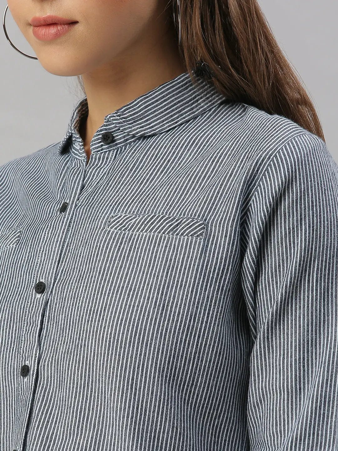 Women's Navy Blue Striped Shirt