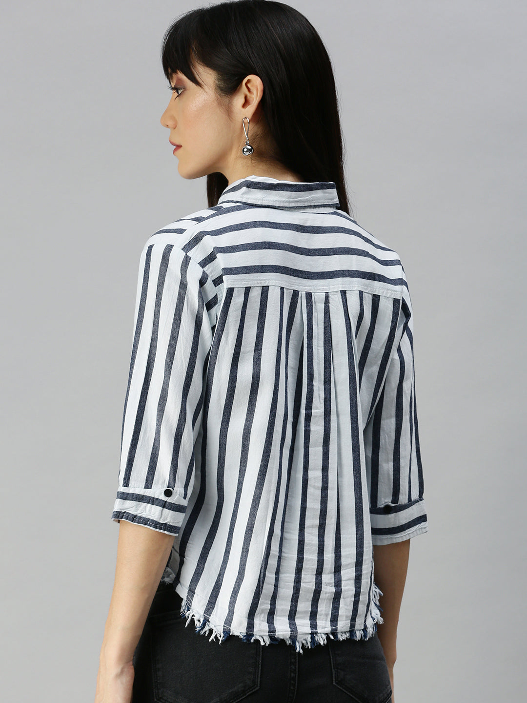 Women White Striped Shirt