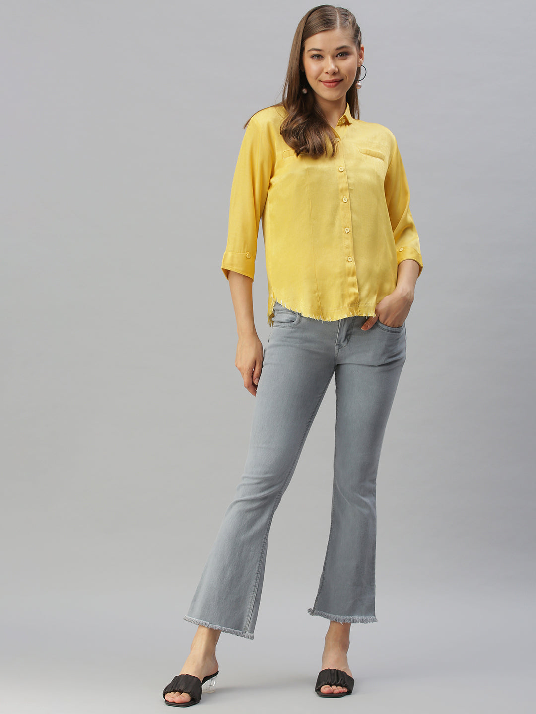 Women Yellow Solid Shirt