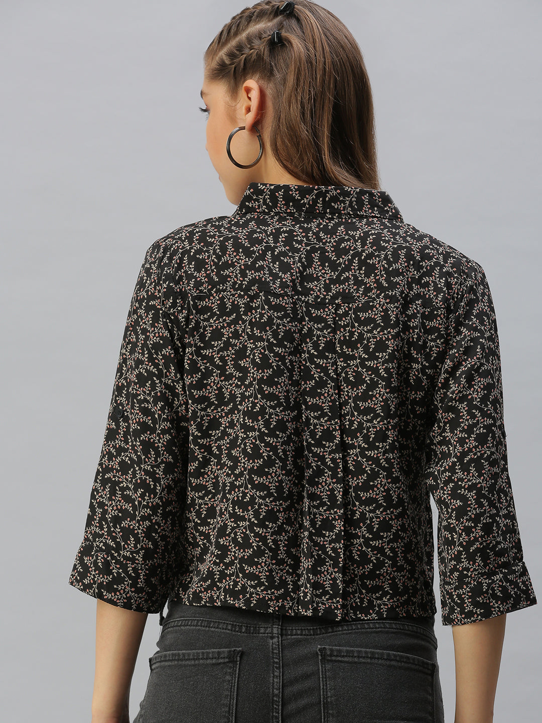 Women Collared Printed Black Shirts