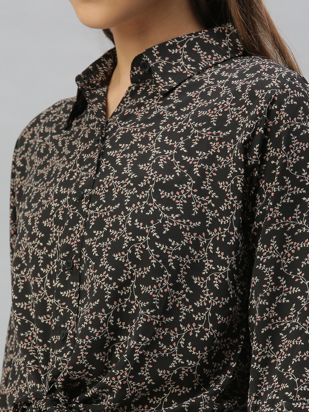 Women Collared Printed Black Shirts