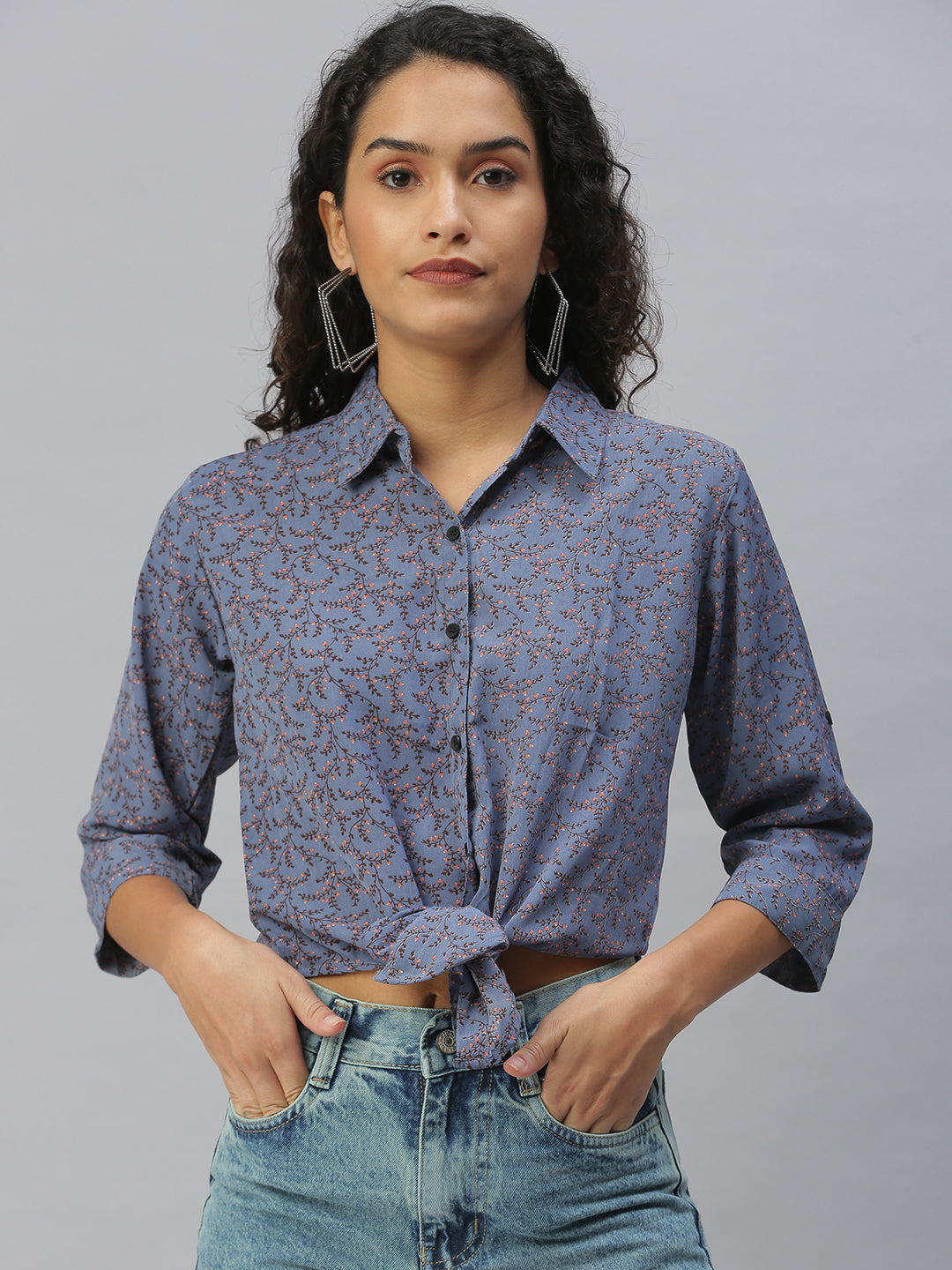 Women Blue Floral Shirt