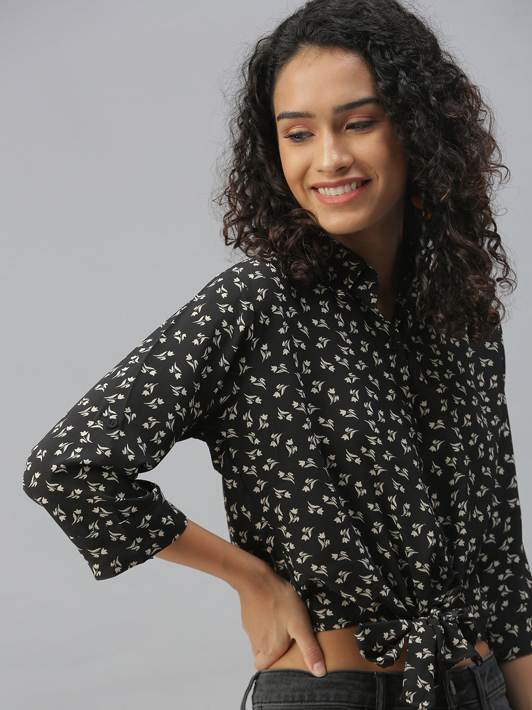 Women Black Floral Shirt