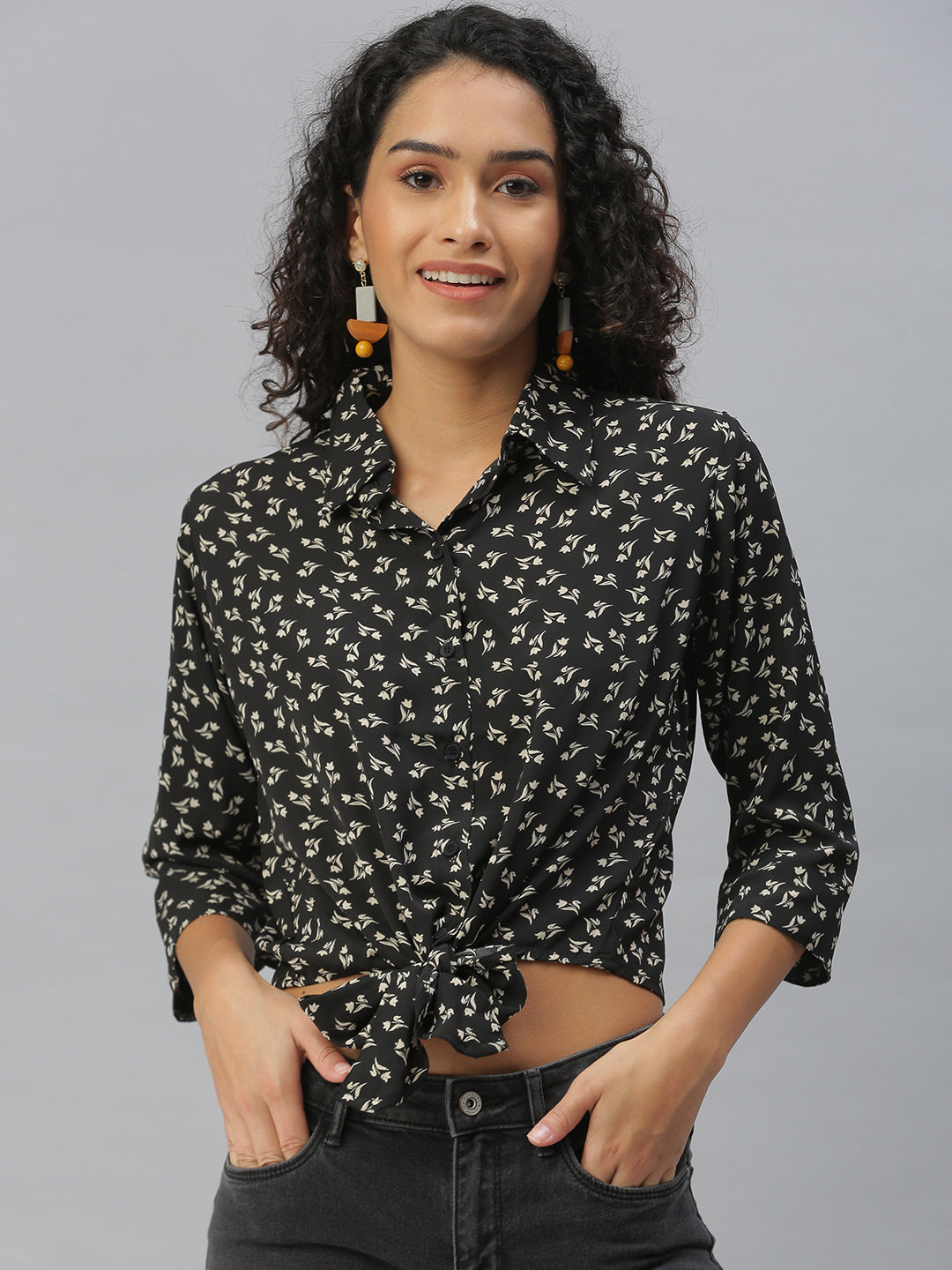 Women Black Floral Shirt