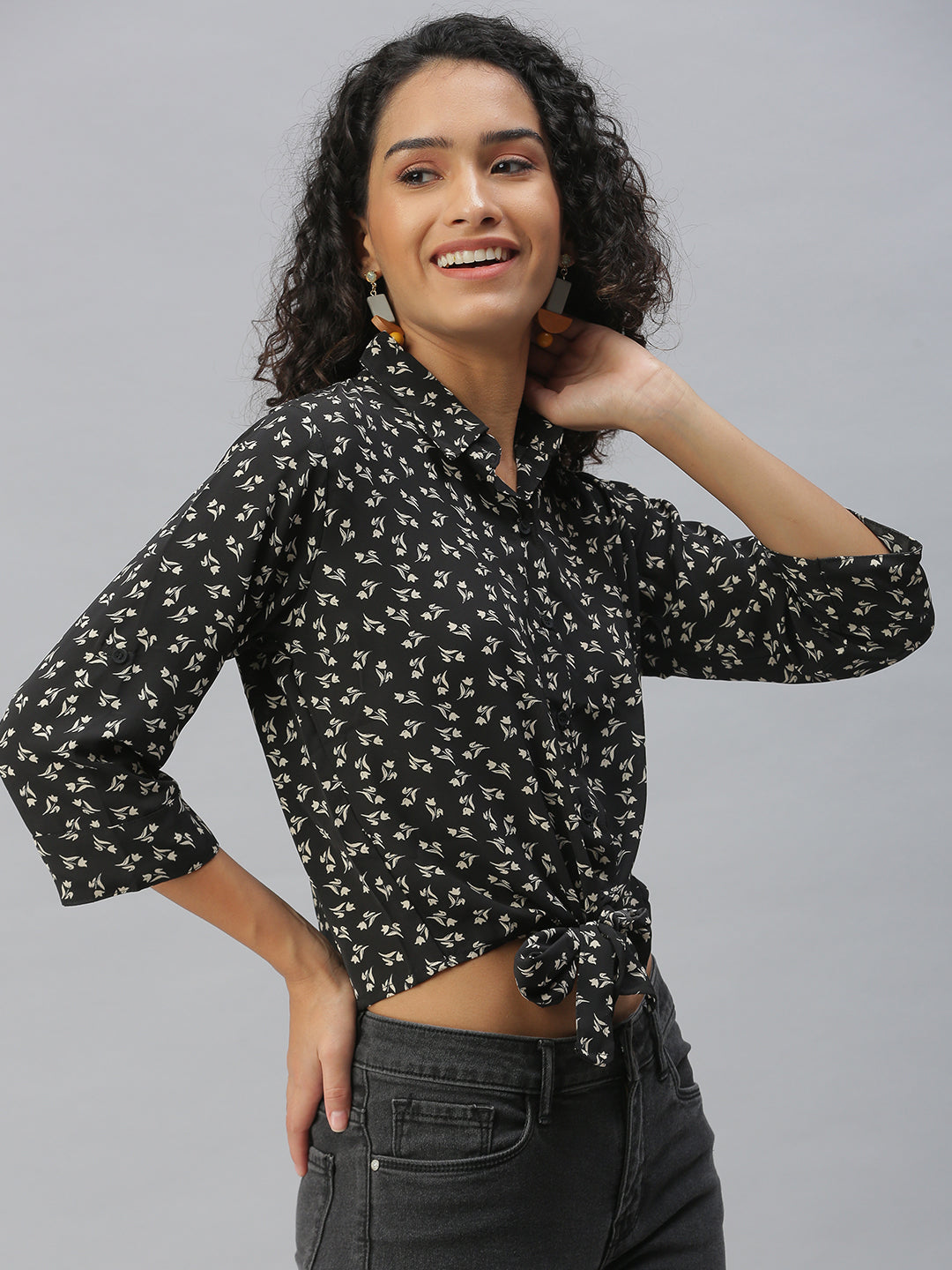 Women Black Floral Shirt