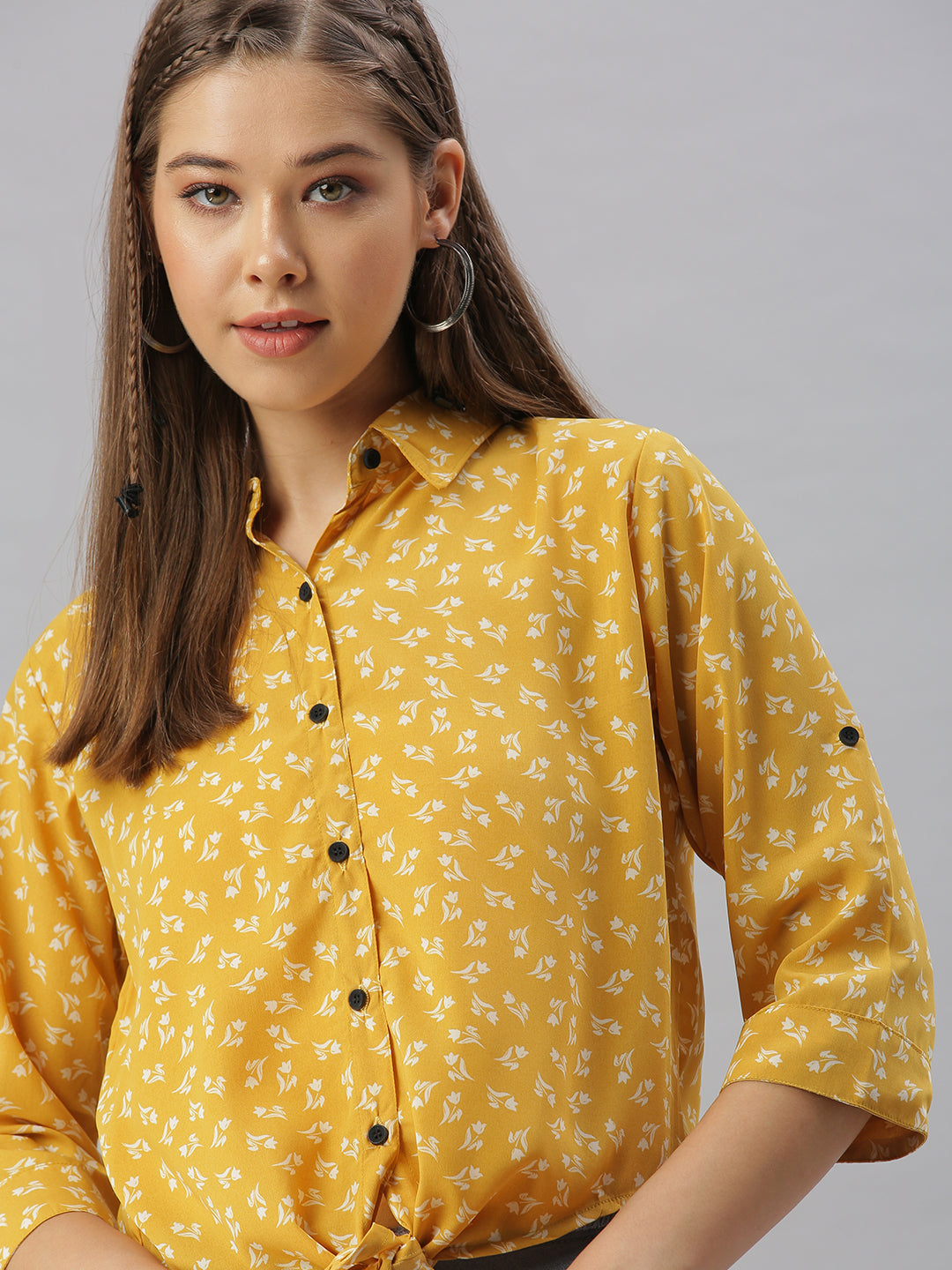 Women's Mustard Comfort Regular Fit Floral Printed Casual Shirt