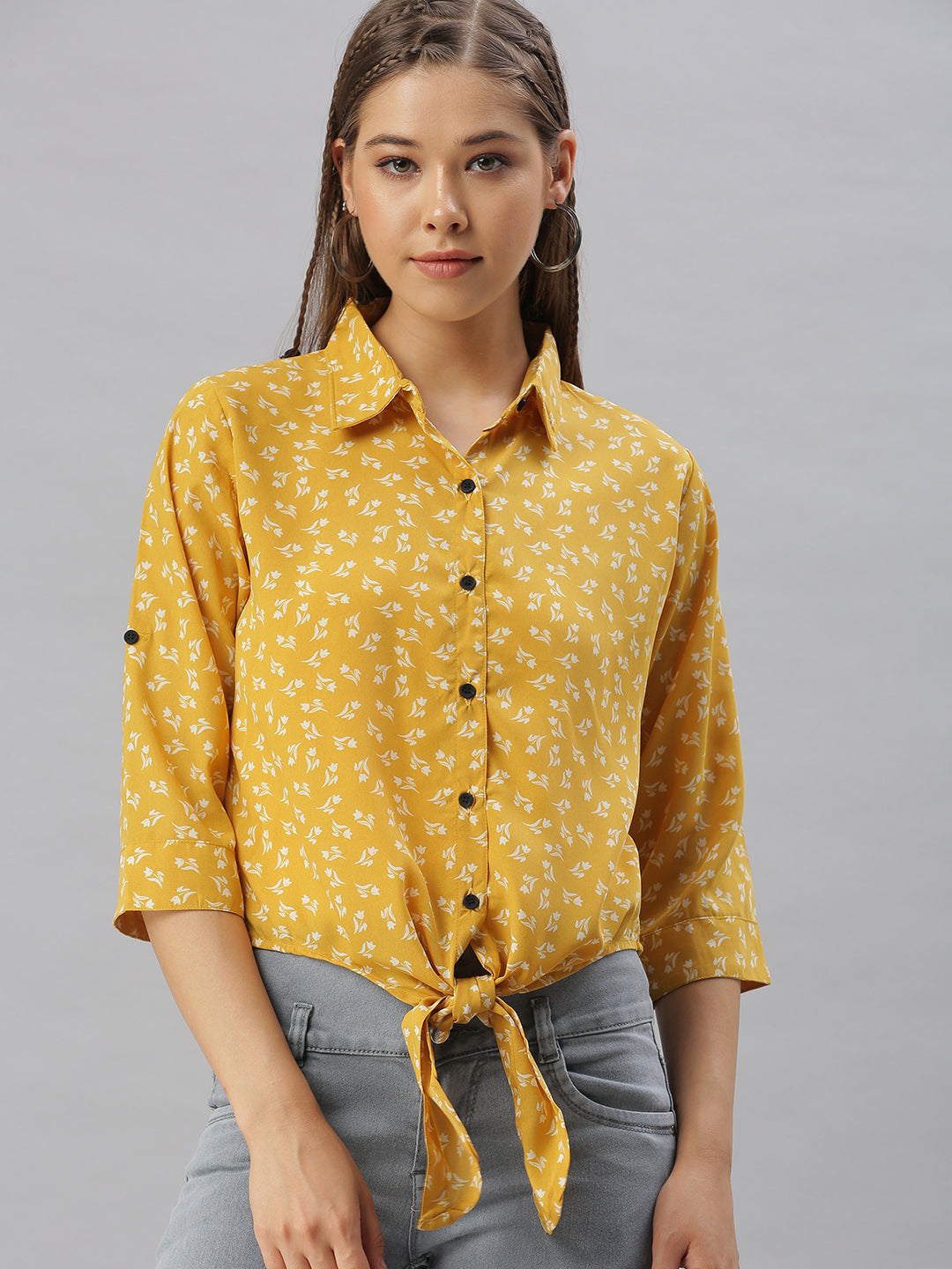 Women's Mustard Comfort Regular Fit Floral Printed Casual Shirt