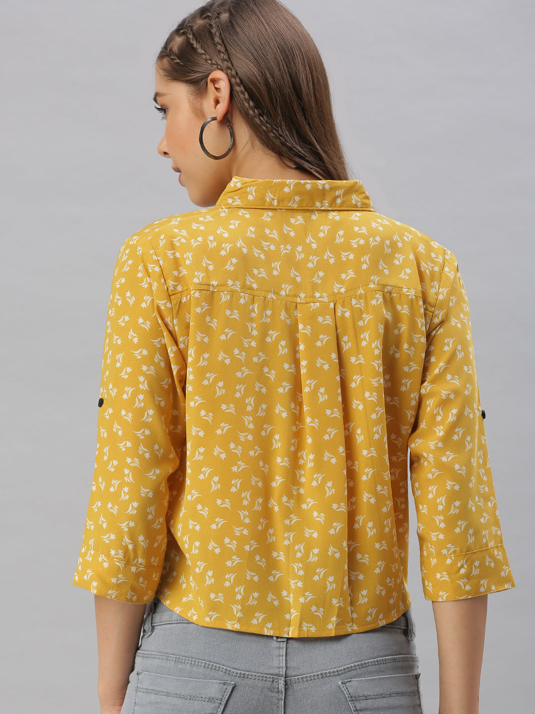 Women's Mustard Comfort Regular Fit Floral Printed Casual Shirt