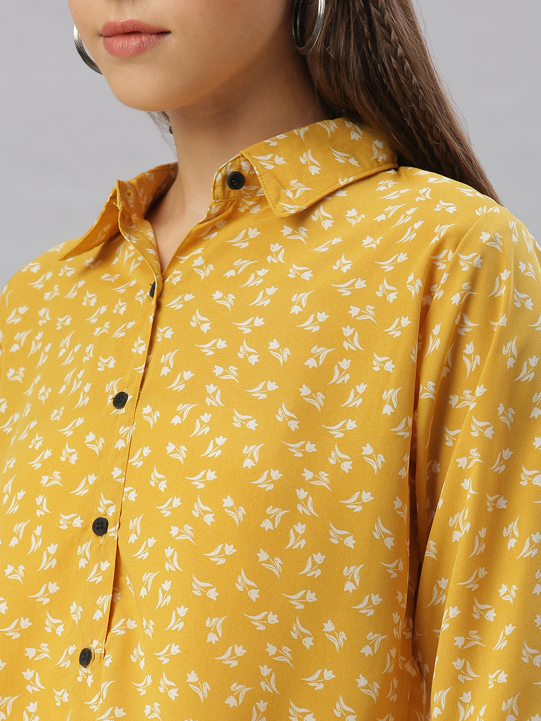 Women's Mustard Comfort Regular Fit Floral Printed Casual Shirt