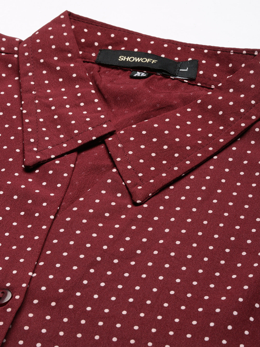 Women Micro Print Maroon Slim Fit Shirt