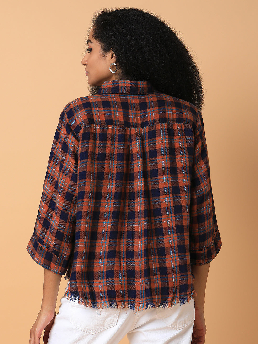 Women Checked Rust Slim Fit Shirt