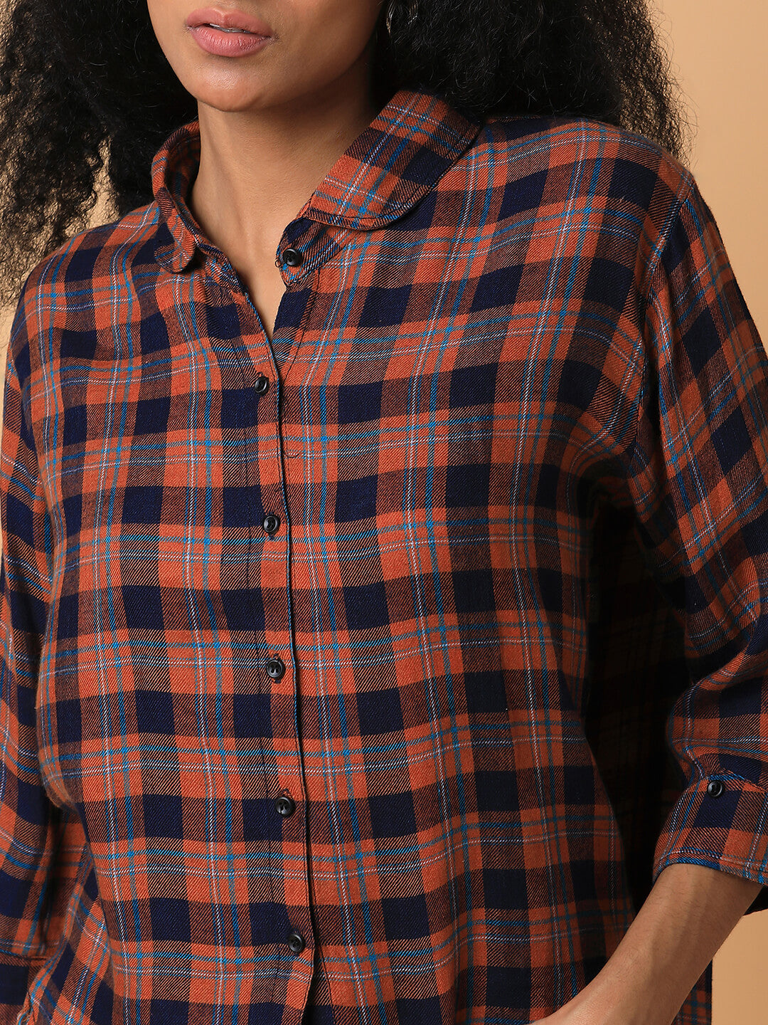 Women Checked Rust Slim Fit Shirt