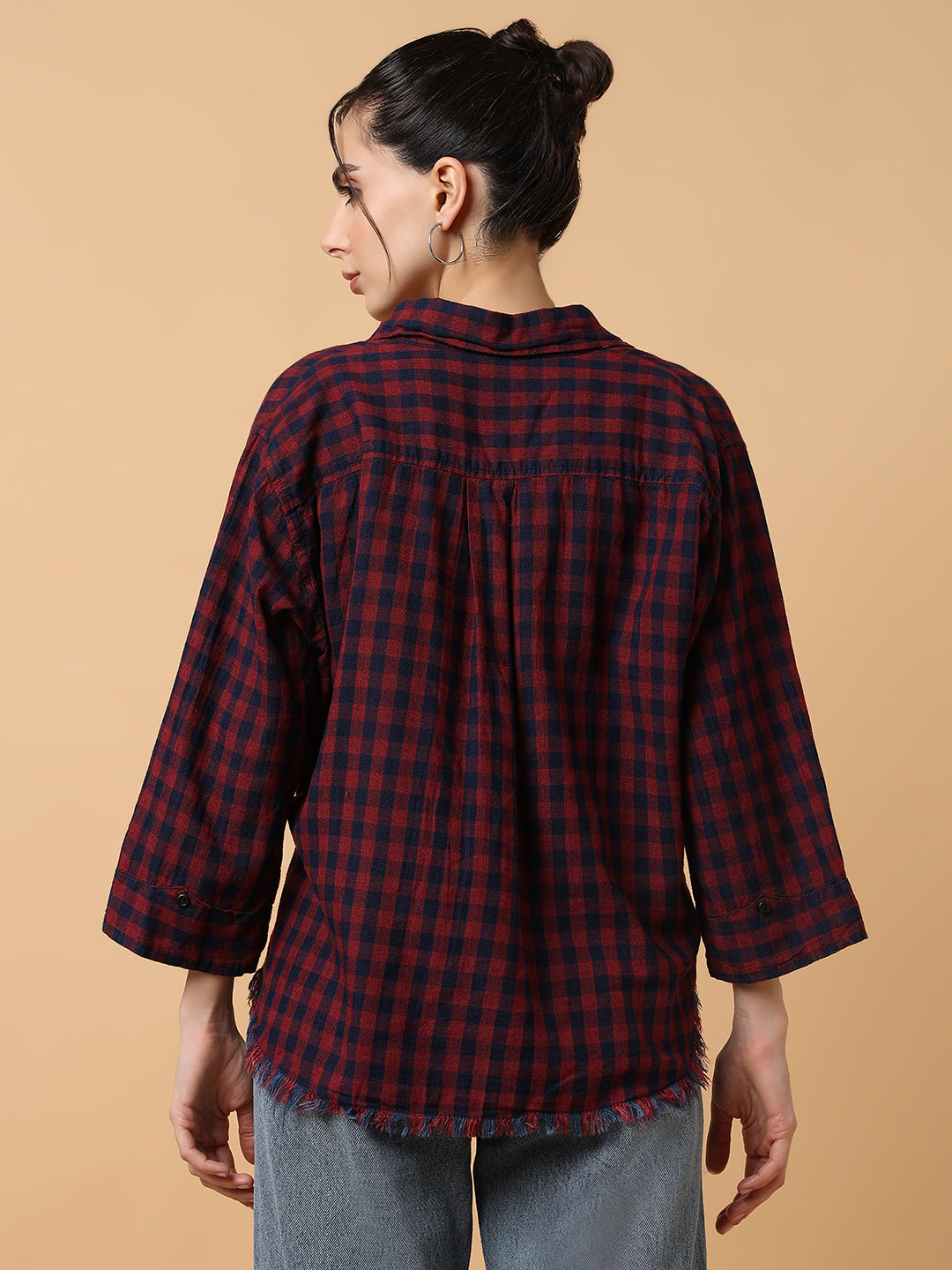 Women Checked Red Slim Fit Shirt