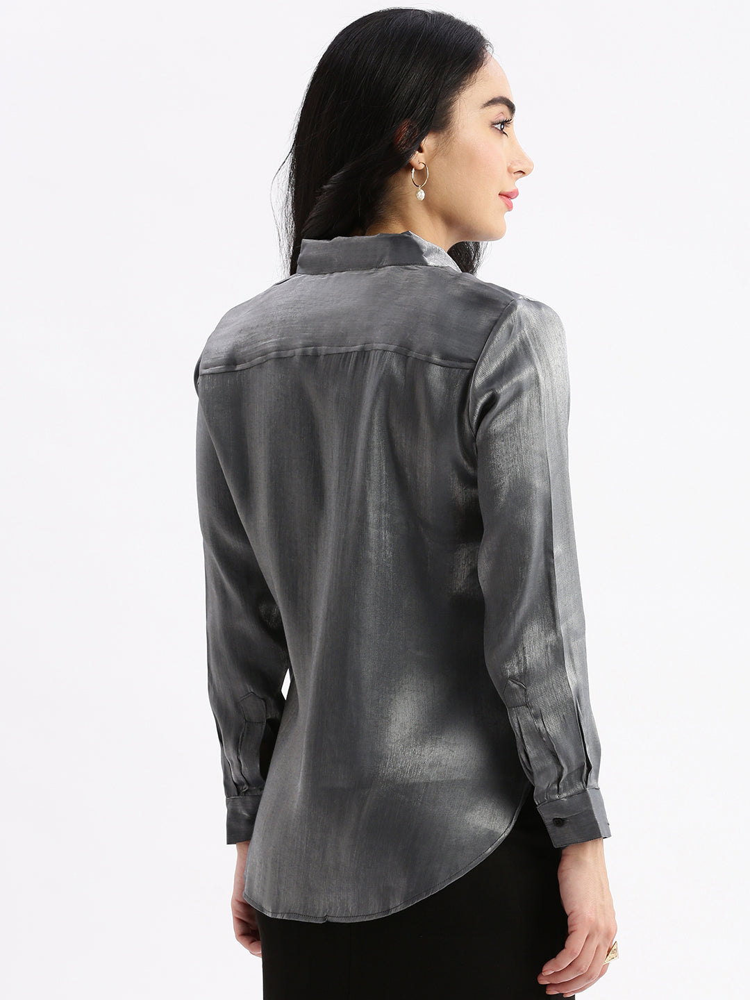 Women Solid Grey Slim Fit Shirt