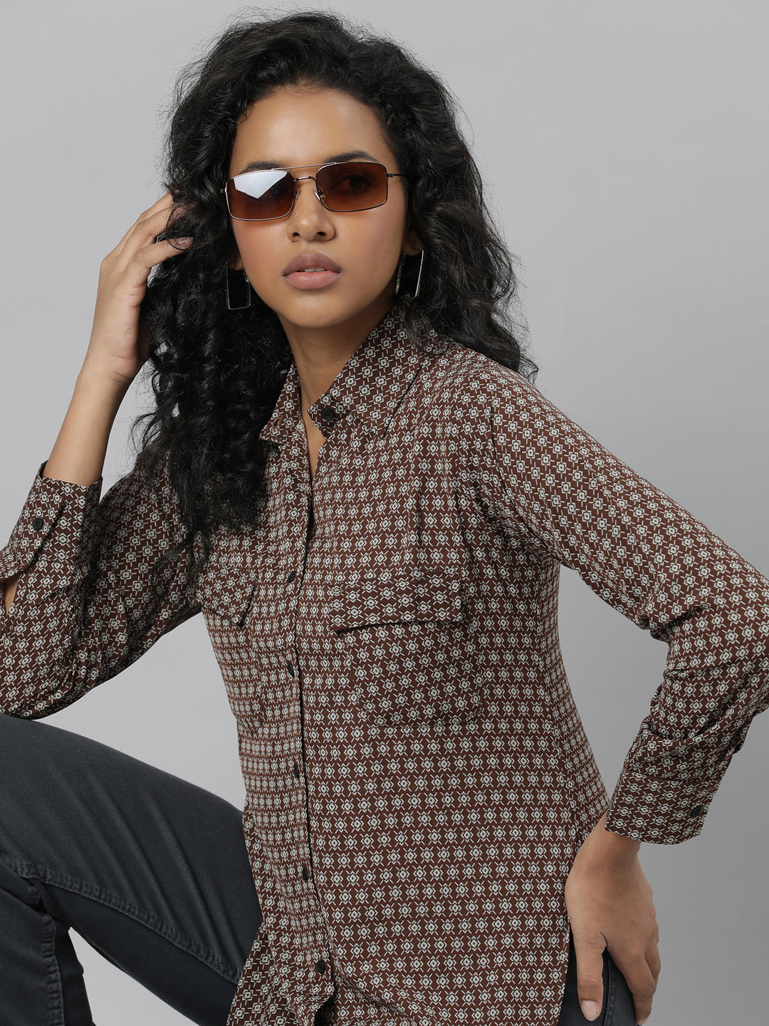 Women Brown Micro Ditsy Shirt