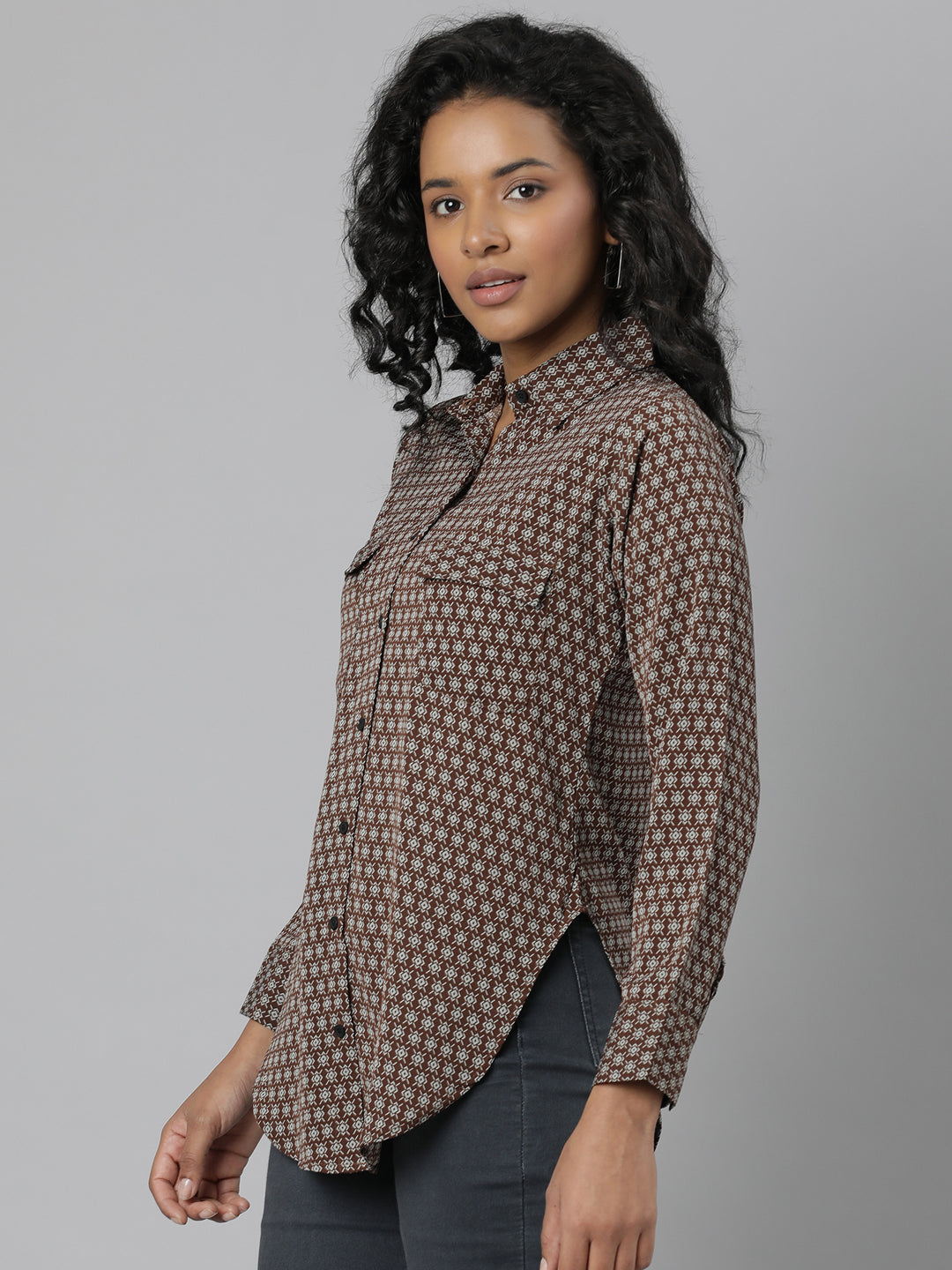 Women Brown Micro Ditsy Shirt