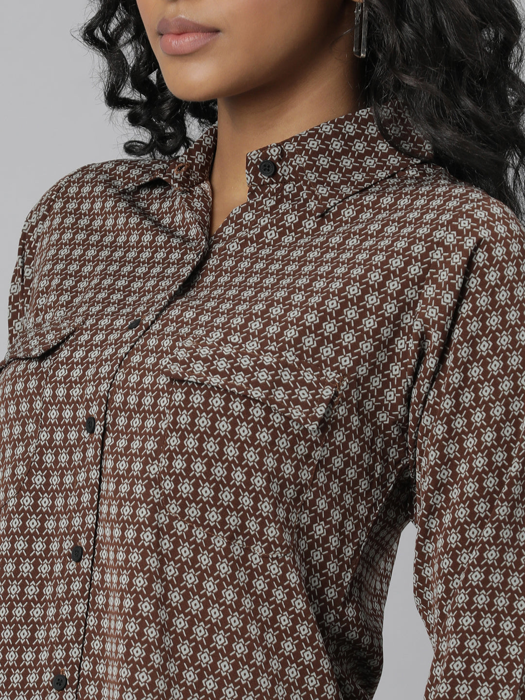 Women Brown Micro Ditsy Shirt