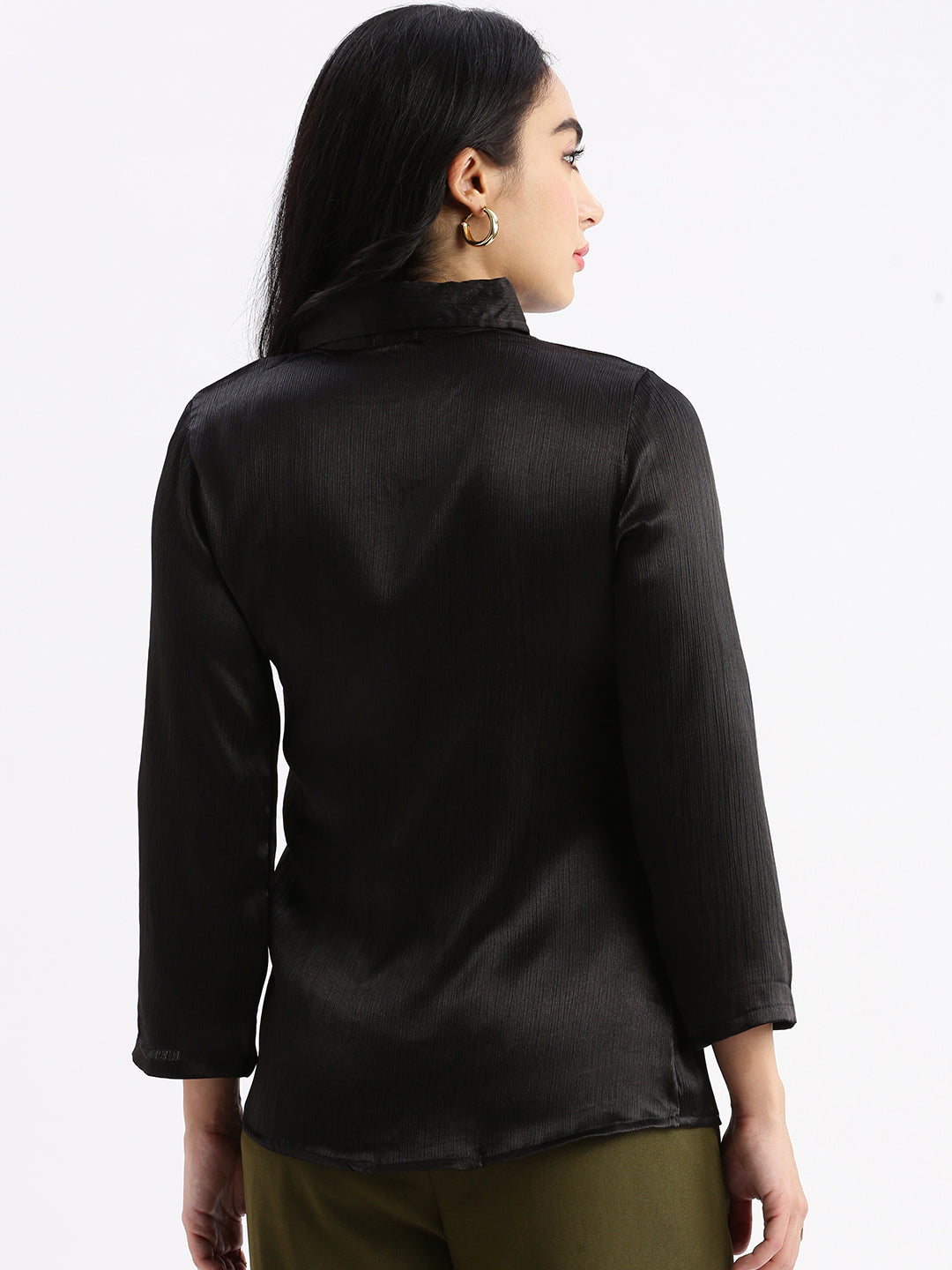 Women Solid Black Slim Fit Shirt