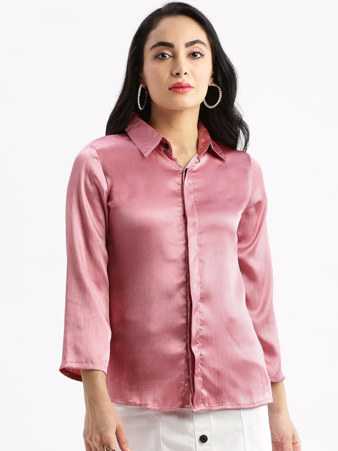 Women Solid Lavender Slim Fit Shirt